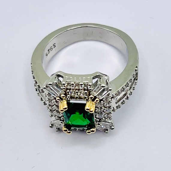 Sterling silver Emerald Diamond Statement ring, m… - image 6