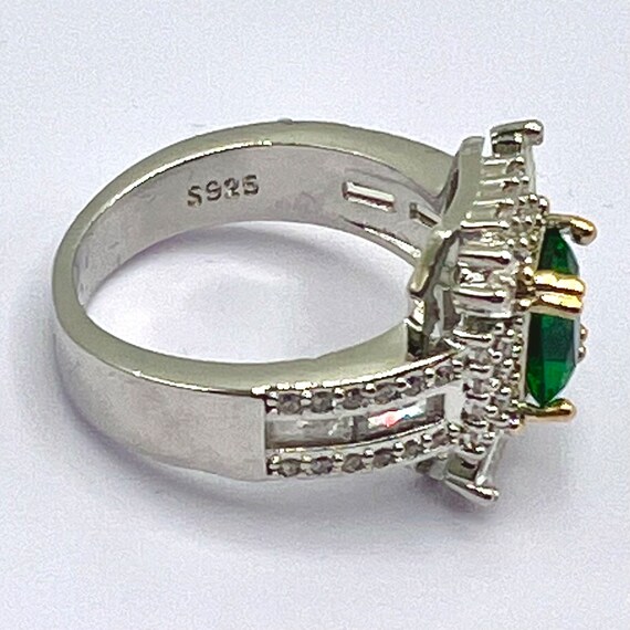 Sterling silver Emerald Diamond Statement ring, m… - image 5