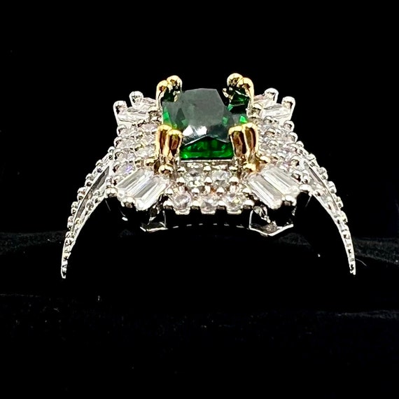 Sterling silver Emerald Diamond Statement ring, m… - image 7