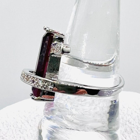 Silver Ruby red stone & diamond design ring, mark… - image 4