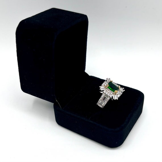 Sterling silver Emerald Diamond Statement ring, m… - image 3