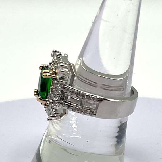 Sterling silver Emerald Diamond Statement ring, m… - image 8