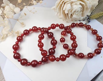 Crystal Bracelet-Red Agate Beaded Bracelet | Natural Gemstone Jewelry
