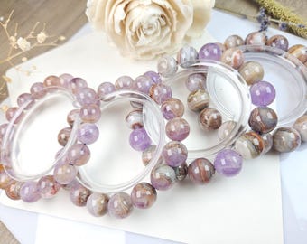 Crystal Bracelet-Amethyst, Auralite 23 & Lace Agate Beaded Bracelet | Natural Paragenetic Quartz Jewelry-