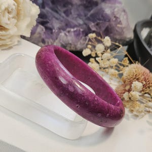 Lab Created Ruby Hard Bangle | Rustic Rough Surface Red Gemstone Jewelry | Textured Stone Bracelet | 59.8mm