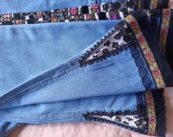 Customised Ladies Hippy Style Jeans "Rook". UK Size 26