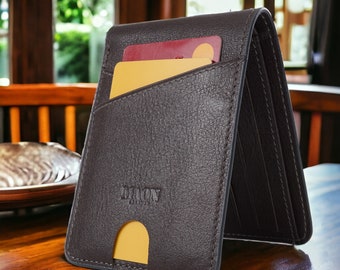 Portefeuille fin personnalisé en cuir véritable, savoir-faire de haute qualité, 7 porte-cartes parfaits pour les cadeaux, cadeau minimaliste pour lui, anniversaire