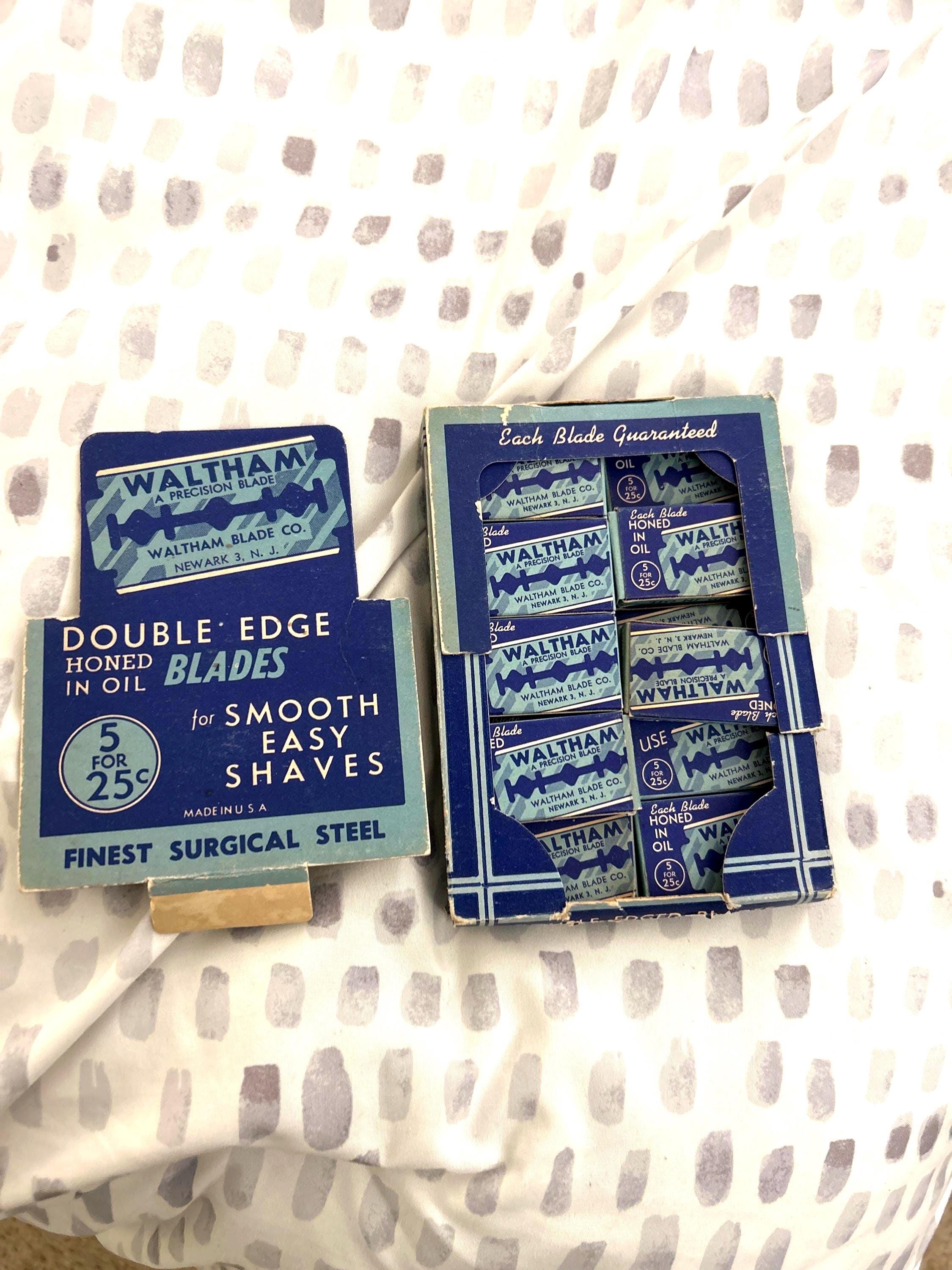 Vintage Waltham Double Edge Razor Blades – Sealed Packs – 1940s–1950s – Surgical Steel – Set of 16