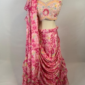 Indo-Western Outfit 2pc, Lehenga, Pre-Stitched Saree, Designer Wear, On Sale-Festive, Wedding wear, Indian Outfit, Fully Stitched, Easy Wear