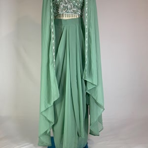 Indo-Western Outfit 3pc, Cowl Skirt & Shrug, Fusion wear, Designer Wear, On Sale-Festive Wear, Wedding wear, Indian Outfit, Fully Stitched