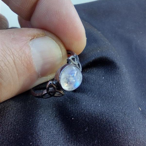 Celtic Trinity Moonstone Ring with Black Rhodium Plating over 935 Silver