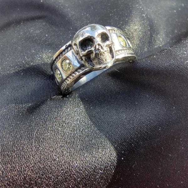 Fancy Skull Ring with Canary Moissanites Black Rhodium Plated 935 Silver