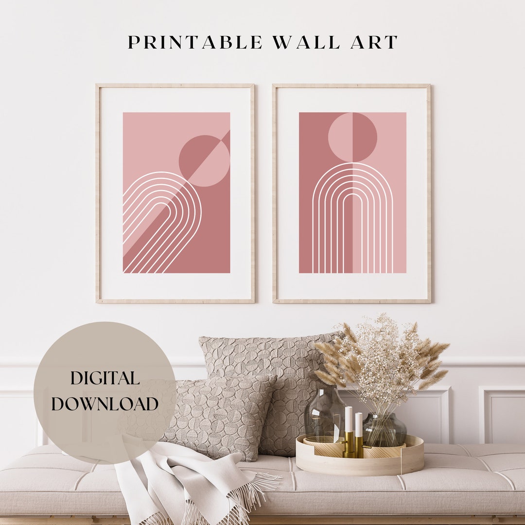 Mid-century Modern Art Set of 3 Boho Art Prints Pink Wall Art Mauve ...