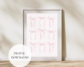 Pink Coquette Bows Wall Art Preppy Pink Bow Dorm Decor Coquette Bow Wall Art Light Pink Nursery Wall Art Teen Room Decor Light Pink Dorm Art