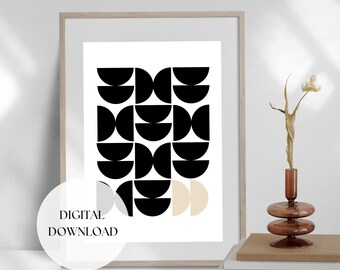 Stampa murale geometrica minimalista: beige e nera, moderna (download digitale)