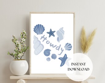 Arte de parede costeira, cowgirl azul, impressão de parede, botas de cowboy, arte de parede, decoração de praia, neta costeira, arte de parede