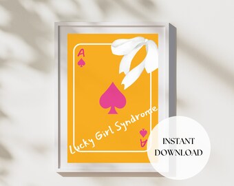 Art mural tendance sur le syndrome de la fille chanceuse Ace Card Impression murale sur le syndrome de la fille chanceuse, impression d'art mural BCBG, art mural coquette, décoration orange et rose pour dortoir