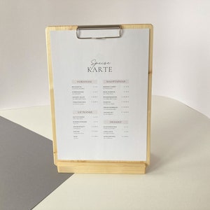 Stojak na stół, uchwyt na menu, karty menu, schowek, schowek ze stojakiem, stojak na zdjęcia wykonany z drewna, dekoracja stołu, projekt domu