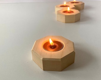 Portacandele in legno, candeliere fatto a mano, portacandele per tealight, decorazione tavola matrimonio, regalo