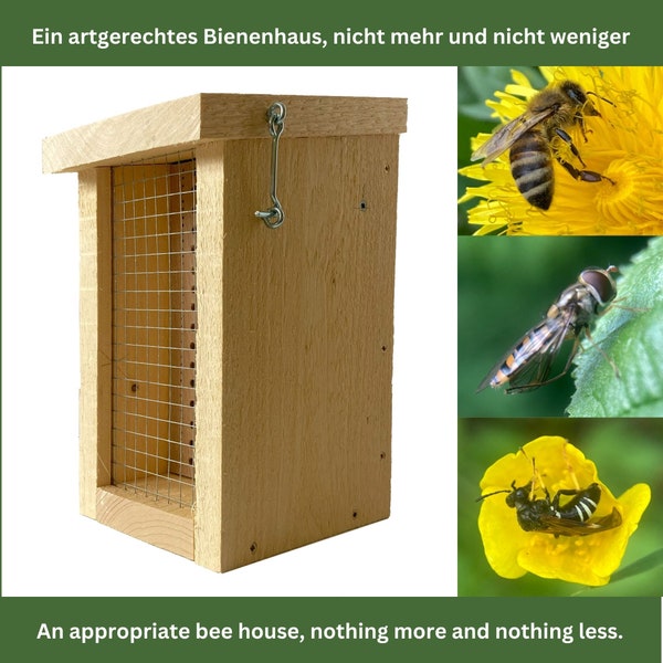 Bienenhotel aus Holz, Wildbienenhaus, Insektenhotel, Insektenhaus, Nistkasten, Nistgelegenheit