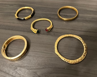 Vintage Jewelry Lot of Five Gold Colored Bracelets