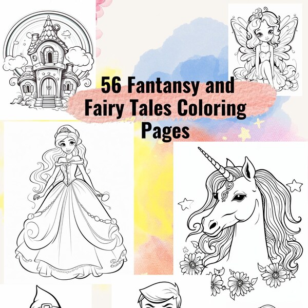 56 Fantasy and Fairytale Printable Coloring Pages, Kids Coloring Art, Toddlers Coloring Book, PreSchool Coloring Pages