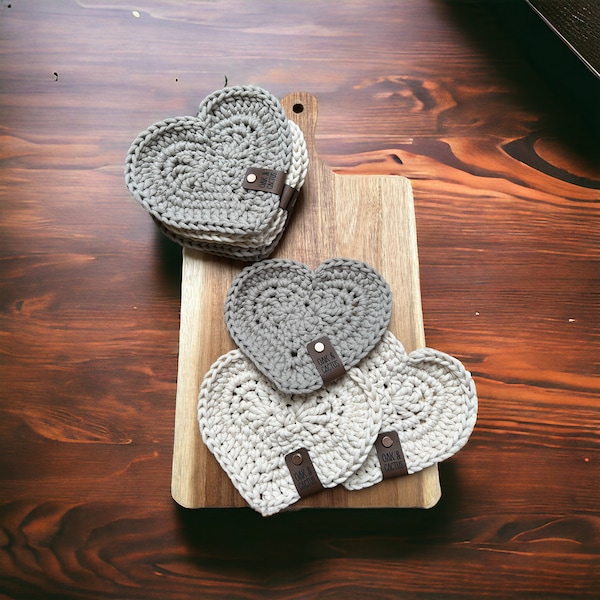 Handmade Crocheted Farmhouse Boho Heart Trivets Set of 4