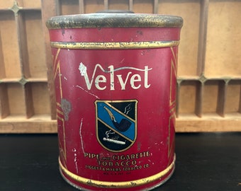 Vintage Velvet Tobacco Tin, Antique Collectors Tin