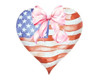 Preppy American Flag PNG Preppy Bow Flag Patriotic Clip Art Fourth of July Preppy Grandmillenial 4th of July download watercolor