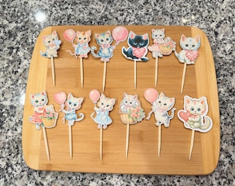 Vintage kitten kitty kat moeder ballonnen cupcake toppers babyshower verjaardag kattenliefhebber