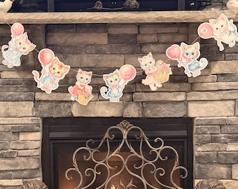Vintage kitten kitty cat mom baby shower valentines birthday cat lover garland banner