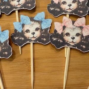 Vintage chiot chien maman sexe révéler noeud rose ou bleu décorations de cupcakes baby shower anniversaire amoureux des chiens