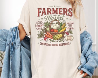 Farmers Market Shirt, Garden Vegetable Graphic Tee, Vintage Cauliflower Lover Tshirt