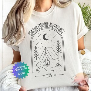 Camiseta personalizada para camping familiar, camiseta para vacaciones en grupo, camiseta de vacaciones 2025, camisetas con colores cómodos, camisetas unisex para camping, regalo personalizado a juego.
