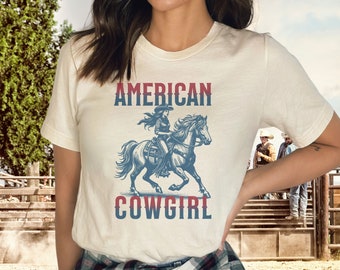 Amerikanisches Cowgirl-Shirt für Pferdebesitzer-T-Shirt Geschenk für Pferdereiter-T-Shirt Pferd verrücktes Mädchen-T-Shirt für Pferdeliebhaber Western-Shirt