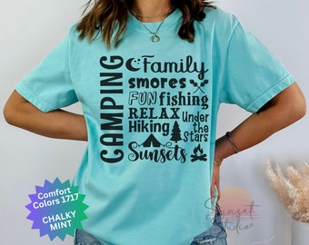 Camping Shirt with Camping Words Comfort Colors Tee for Camping Lover Gift for Outdoor Adventures Campfire Tshirt Family Camping T-Shirt