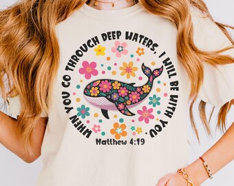 Whale Shark Shirt Christian Bible Verse Tee Religious TShirt, C3023 Boxy Comfort Color® T Shirt Faith Inspirational Jesus Tee Matthew 4:19