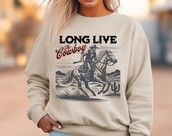 Long Live Cowboy Shirt Western Sweatshirt Vintage Horse Shirt Cowboy Retro Gift for Horse Rider Oversize Sweatshirt Cowgirl Gift for Country