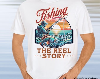 Camiseta de pesca con colores cómodos, camiseta "Historias de pesca", camiseta de pesca para hombre, regalo de pescador para papá, camiseta para el Día del Padre, ropa náutica