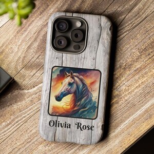 Personalized Horse Phone Case Watercolor Horse iPhone Samsung Google Case, Barnwood Cell Cover, Gift for Horse Lover, Western Horse Gift