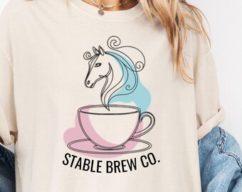 Comfort Colors Horse Lover Shirt, Equestrian Coffee Tee, Western Cowgirl Stable Brew Graphic T-Shirt, Ranch Life Horse Gift Coffee Lover Tee