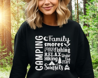 Sweat mots de camping pour chemise d'amant de camping Cadeau pour campeur Cadeau pour feu de camp Vie de camp campeur heureux Cadeau amoureux de la nature Chemise de camp amusant