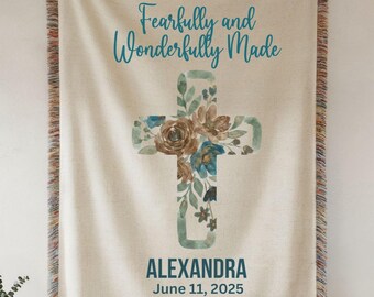 Personalized Christian Woven Blanket, Custom Baby Throw, Fearfully & Wonderfully Made, Newborn Blanket Gift, Religious Home Decor