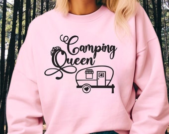 Campingkoningin-sweater voor campingliefhebber Cadeau voor camper Kampvuurcadeau voor natuurliefhebber Gezellig kampshirt voor buitenavonturen