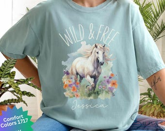 Camiseta personalizada de caballos del oeste, regalos para chicas con caballos salvajes y libres, camiseta de caballo personalizada, camiseta de rodeo, colores vintage de vaquera cómoda 1717