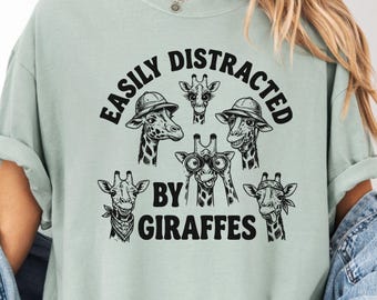Giraffe Lover Shirt, Comfort Colors Giraffe T-Shirt, Easily Distracted By Giraffes, Funny Jungle Animal Tee