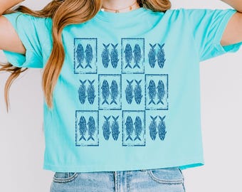Boho Fish Shirt, Vintage Stamp Boxy Tee, Comfort Colors Tshirt, Beachy Coconut Girl Top, Sea Life Lover Gift, C3032 Beach Apparel, Ocean T