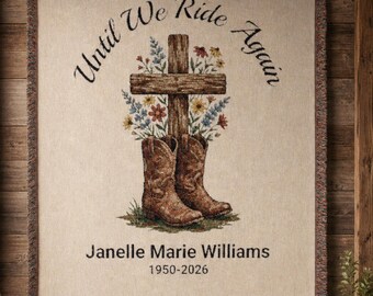 Western Memorial Blanket, Personalized Cowboy Blanket, Horse Lover Sympathy Gift, Rustic Bereavement Throw