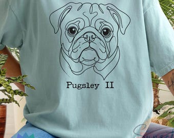 Custom Dog Shirt, Minimal Line Art Tee, Dog Mom Gift, Cute Pug Face T-Shirt