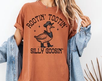 Camisa de colores cómodos de Silly Goose, camisa retro de ganso, camisetas gráficas divertidas de vaquero, regalo para amantes de los gansos, camisetas de animales de granja, gansos vintage
